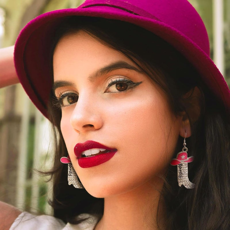 RechicGu Rhinestone Western Boots Earrings Cowgirl Cowboy Enamel Hat Bohemian Rodeo Boot Drop Dangle Earrings for Women - Image 4